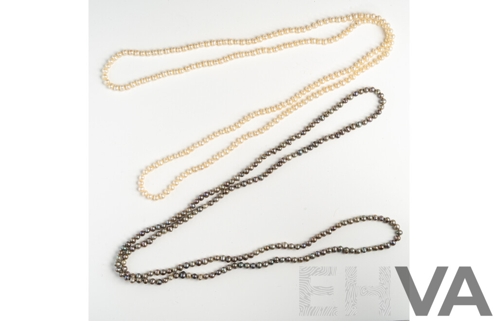 NEW - (2) NAJO 4-4.5mm Freshwater Cultured Baroque Pearl Necklaces, Individually Knotted, 80cm Long Continuous Strands