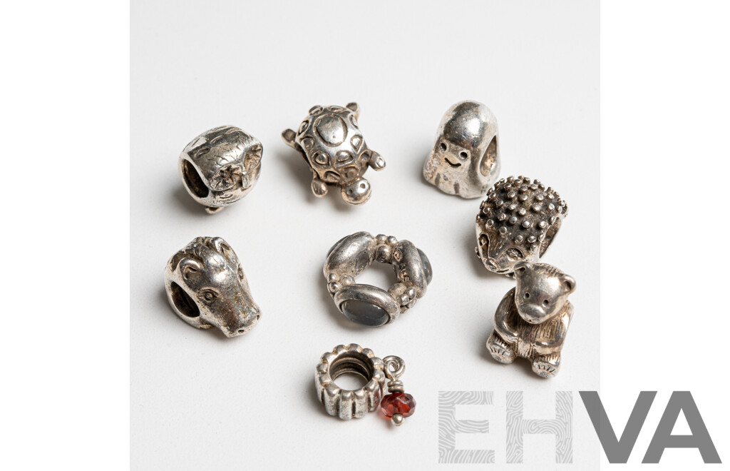 Pandora Moments (8) Sterling Silver Charm Collection, 26.17 Grams