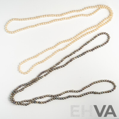 NEW - (2) NAJO 4-4.5mm Freshwater Cultured Baroque Pearl Necklaces, Individually Knotted, 80cm Long Continuous Strands