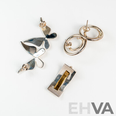 NEW - Mexican Sterling Silver Handmade Pendant & Stud Earrings, 13.88 Grams