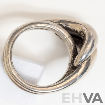 Tasco Mexican Vintage Sterling Silver Modernist Ring, Size N, 12.69 Grams