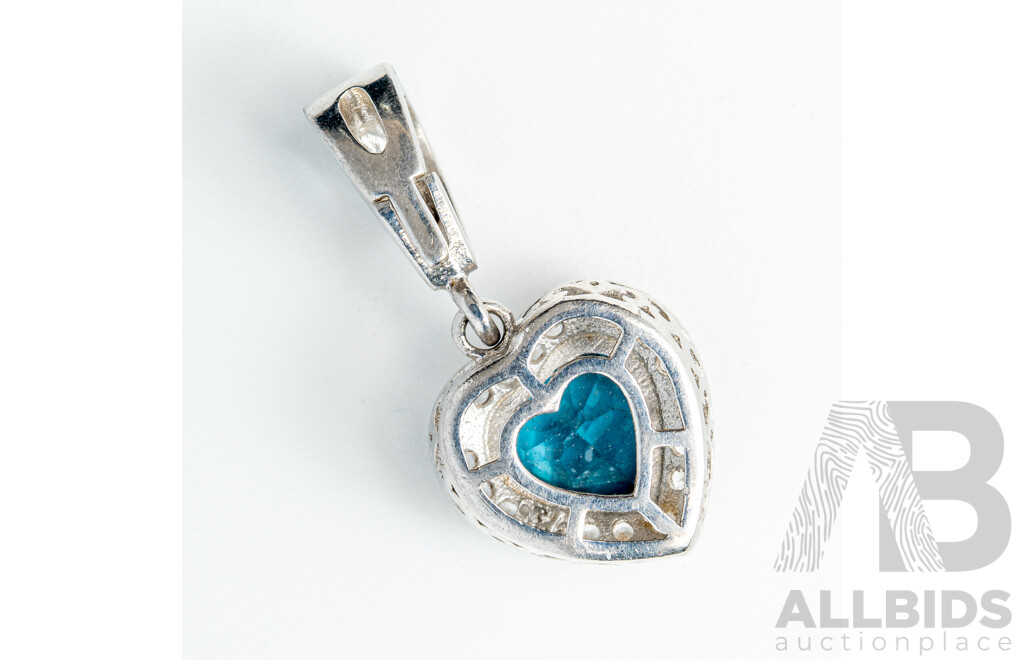 NEW - Rhodium Plated Sterling Silver London Blue Topaz & White Sapphire Enhancer Pendant, 27mm, 3.69 Grams