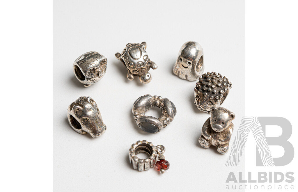 Pandora Moments (8) Sterling Silver Charm Collection, 26.17 Grams