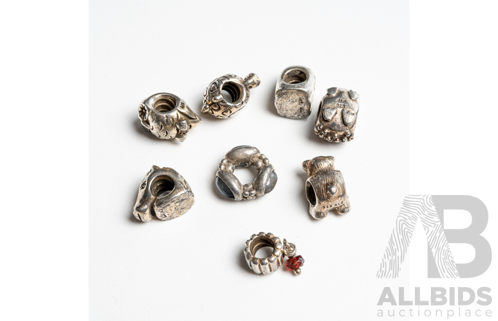 Pandora Moments (8) Sterling Silver Charm Collection, 26.17 Grams