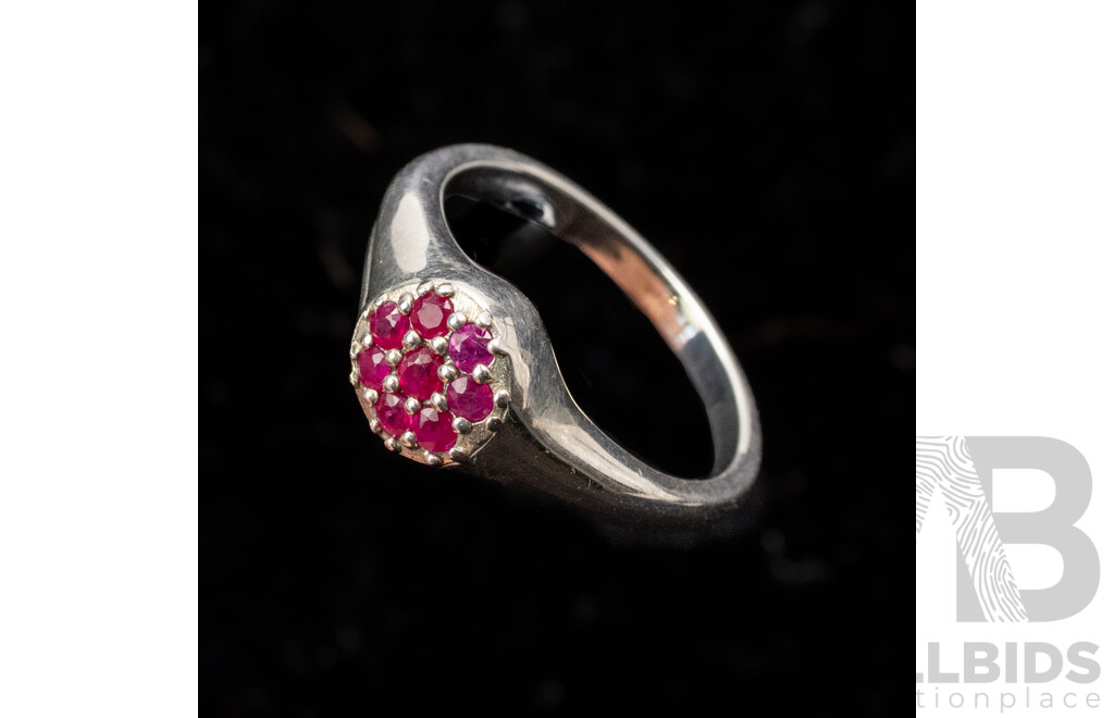 NEW - Sterling Silver Love Ring with Natural Rubies, 0.40ct, Size P,  3.66 Grams