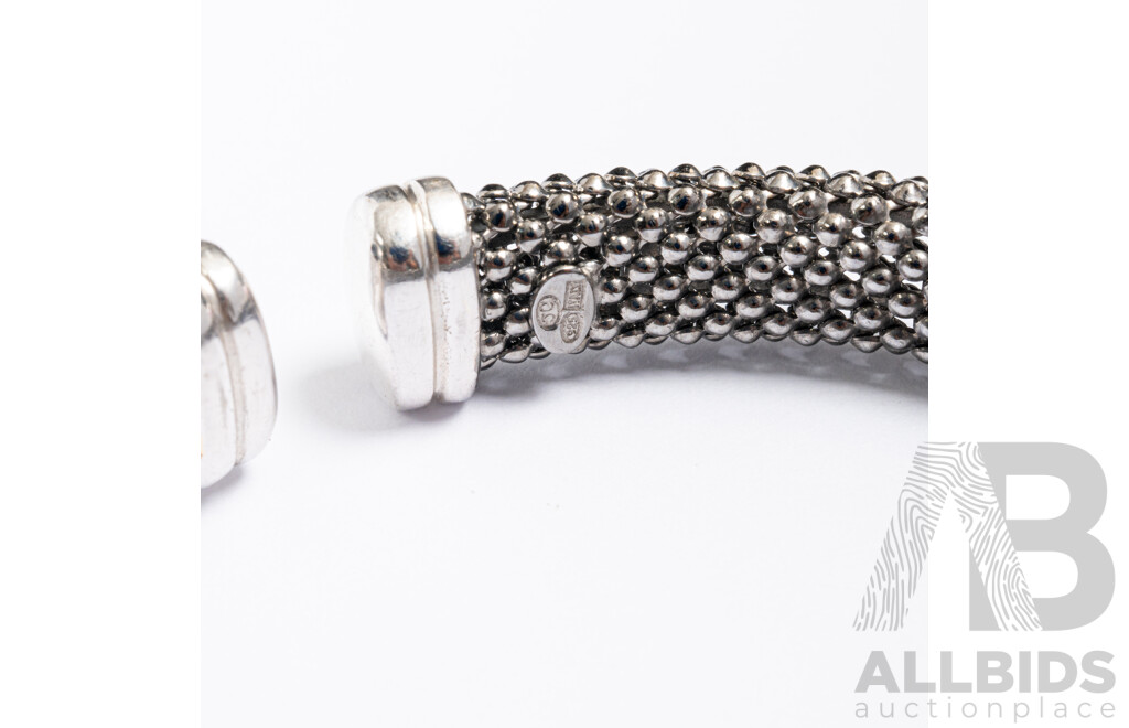NEW - Italian Sterling Silver Diamond Set Mesh Open Cuff Bangle, TDW0.15ct, 55mm, 19.65 Grams