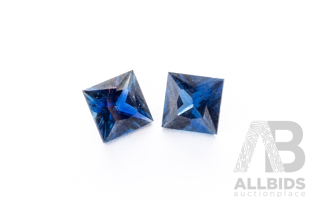 Sapphire, (2) High Quality Mid Blue Princess Cut Gemstones, 0.35ct