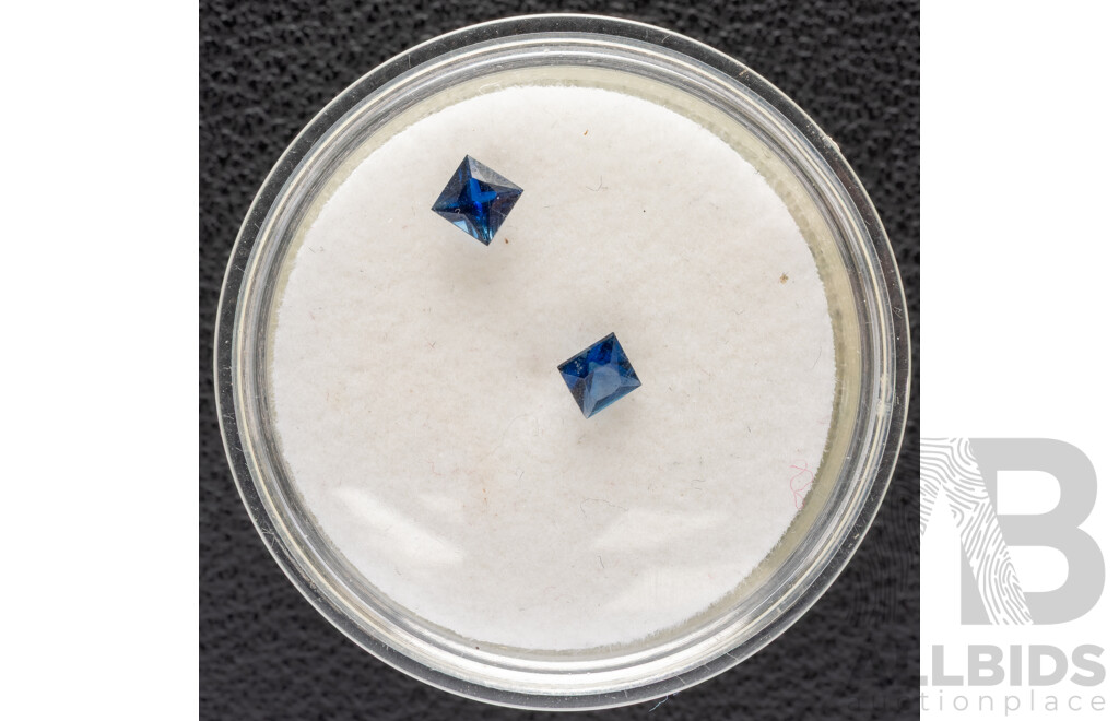 Sapphire, (2) High Quality Mid Blue Princess Cut Gemstones, 0.35ct