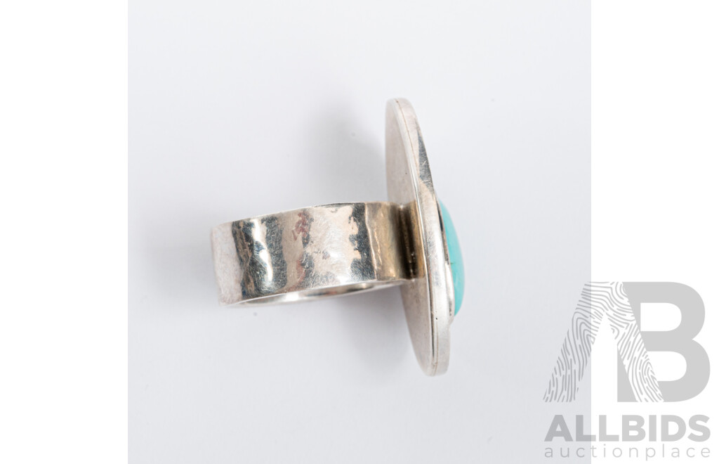NEW - Mexican Sterling Silver Turquoise Cabochon Ring, Hallmarked DDD, Size O, 11.60 Grams