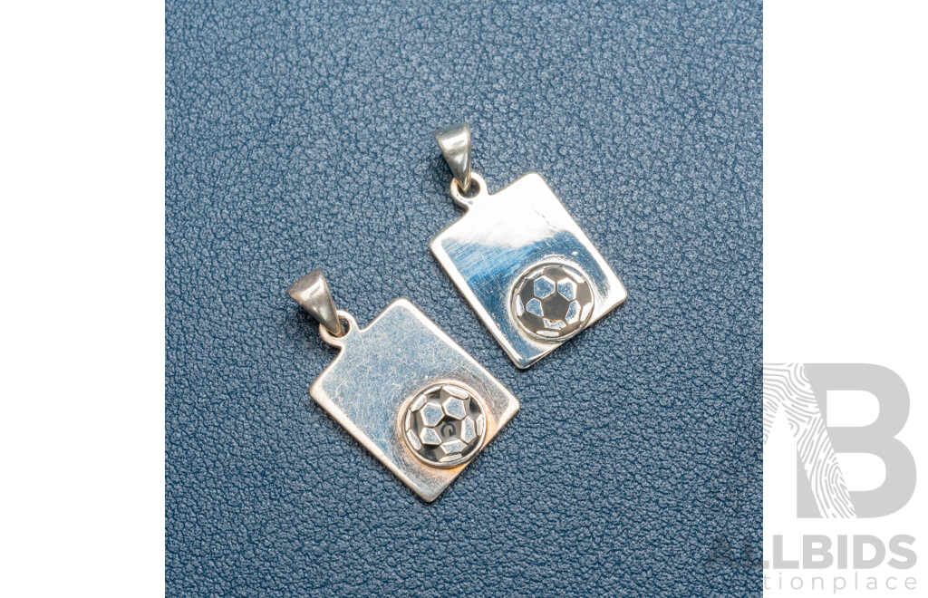 NEW - (2) Sterling Silver Enamel Soccer Ball Pendants, 20mm Long, 5.09 Grams