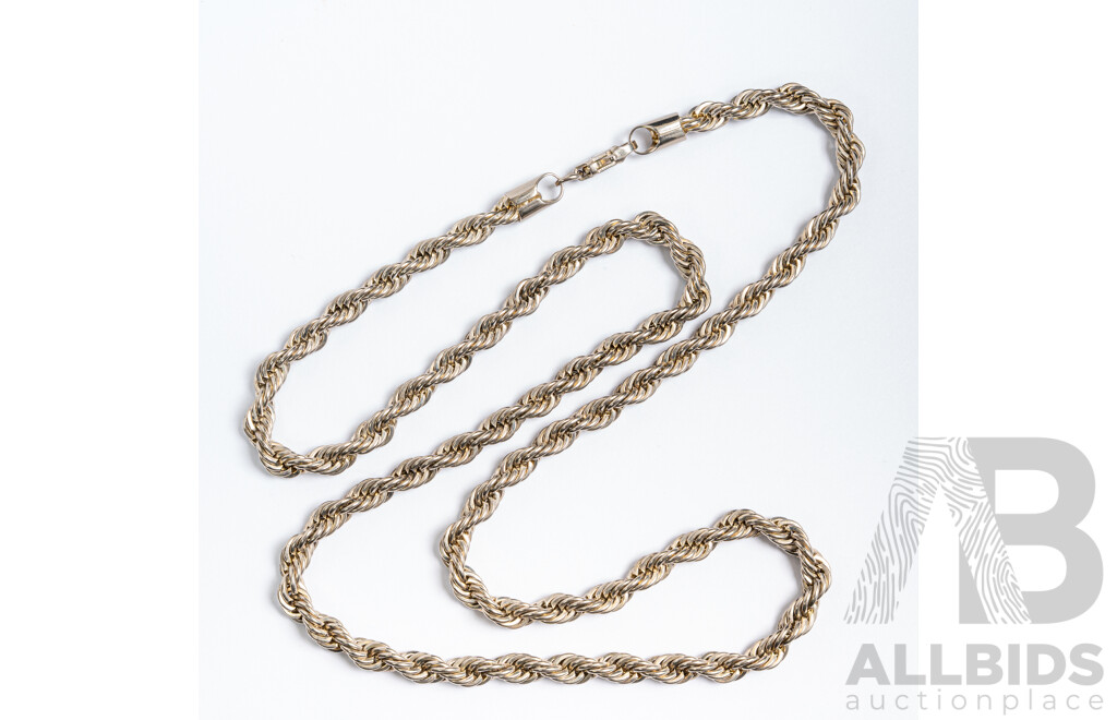 Sterling Silver Vintage Rope Twist Link Necklace, 58cm, 35.72 Grams