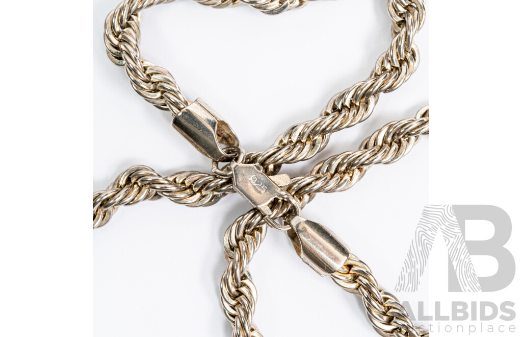 Sterling Silver Vintage Rope Twist Link Necklace, 58cm, 35.72 Grams