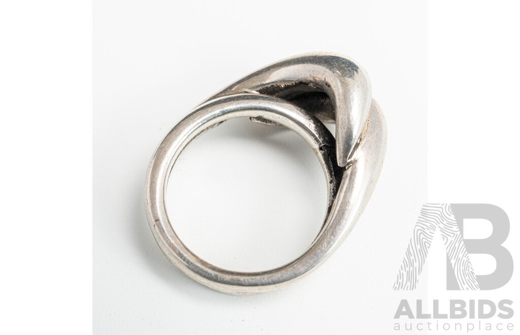 Tasco Mexican Vintage Sterling Silver Modernist Ring, Size N, 12.69 Grams