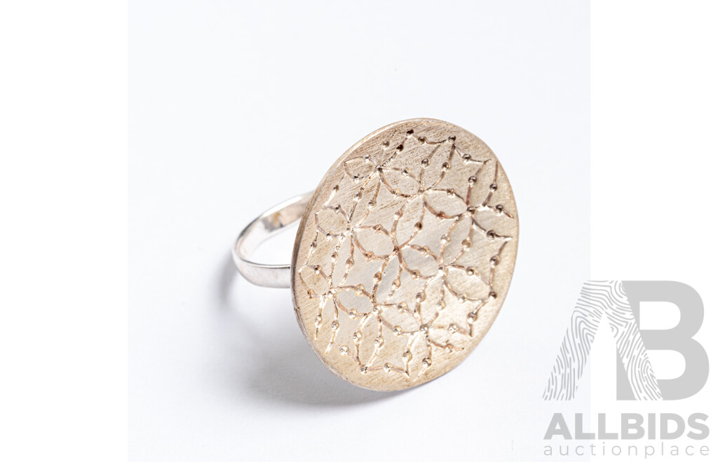 NEW - Sterling Silver Concave Patterned Statement Ring, Mexican, Size O, 7.43 Grams