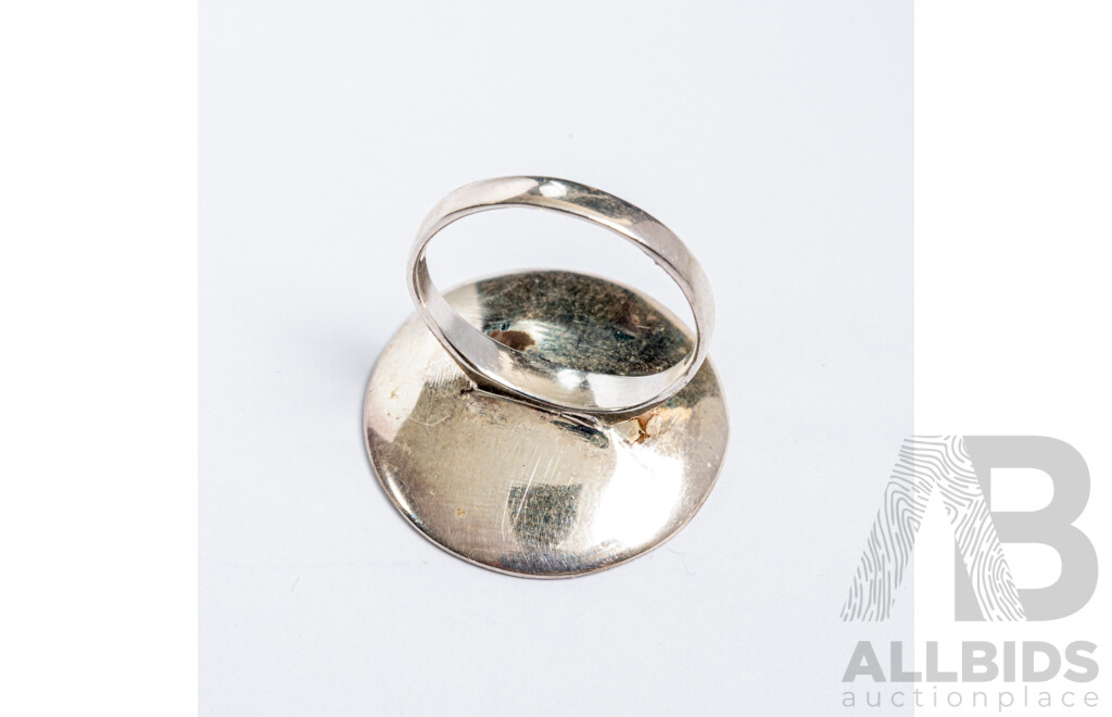 NEW - Sterling Silver Concave Patterned Statement Ring, Mexican, Size O, 7.43 Grams