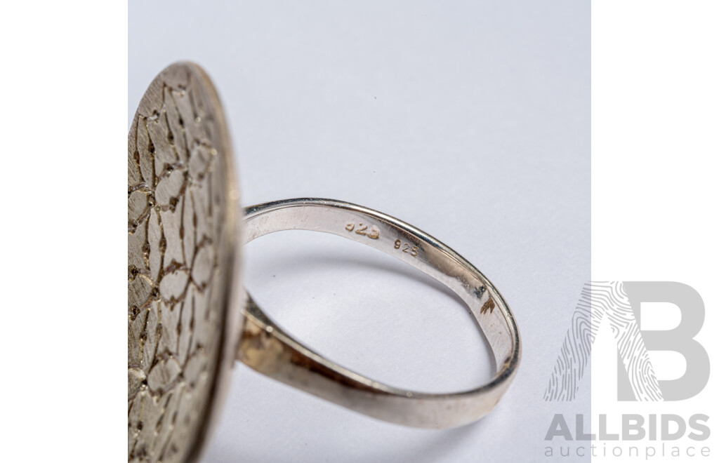 NEW - Sterling Silver Concave Patterned Statement Ring, Mexican, Size O, 7.43 Grams