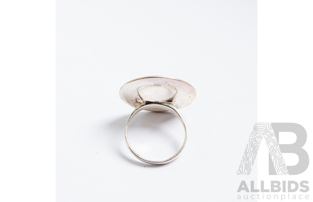 NEW - Sterling Silver Concave Patterned Statement Ring, Mexican, Size O, 7.43 Grams