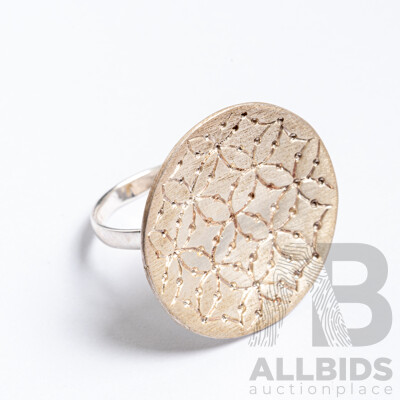 NEW - Sterling Silver Concave Patterned Statement Ring, Mexican, Size O, 7.43 Grams