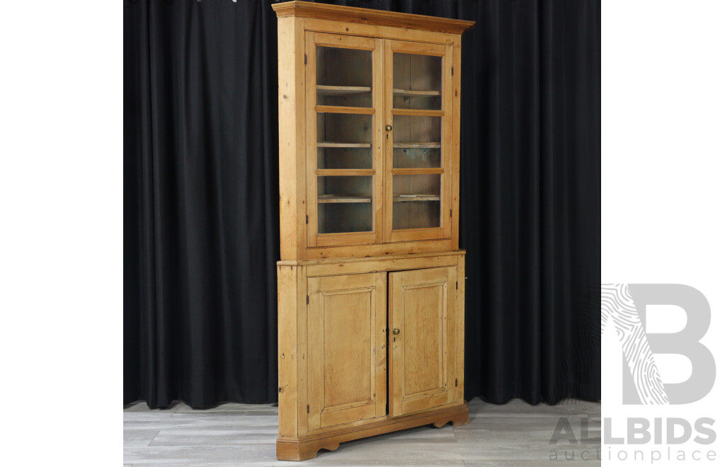 Victorian Baltic Pine Two Piece Corner Display Cabinet
