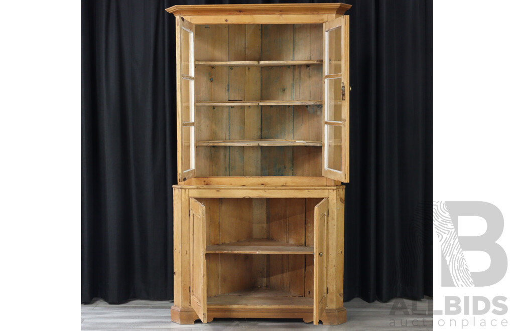 Victorian Baltic Pine Two Piece Corner Display Cabinet