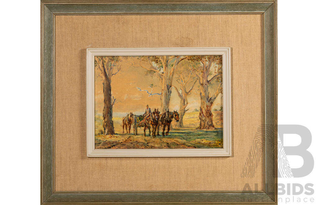 William Young, (19/20th Centuries, British-Australian, 1875-1944), Going Home, Antique Watercolour on Board, 58 x 67 cm (frame)