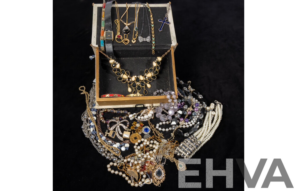 Collection of Vintage Jewellery in Book Style Trinket Box with Butterfly Motif