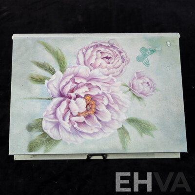 Collection of Vintage Jewellery in Book Style Trinket Box with Floral Motif