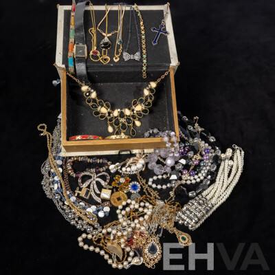Collection of Vintage Jewellery in Book Style Trinket Box with Butterfly Motif