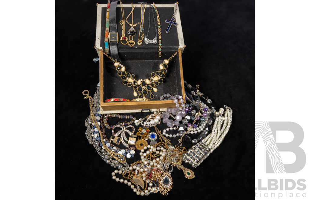 Collection of Vintage Jewellery in Book Style Trinket Box with Butterfly Motif