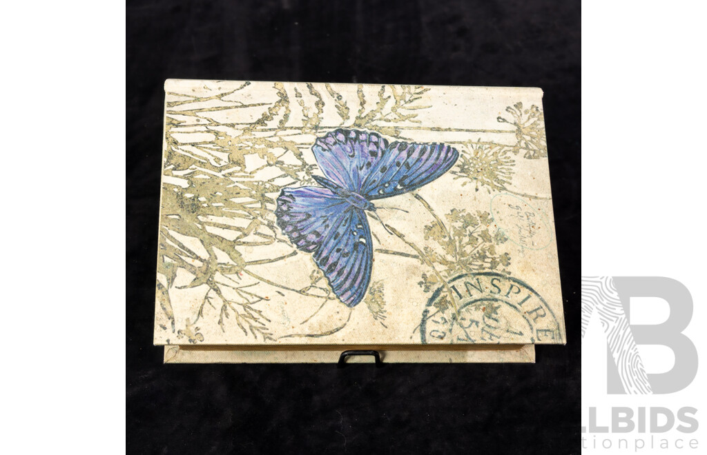 Collection of Vintage Jewellery in Book Style Trinket Box with Butterfly Motif