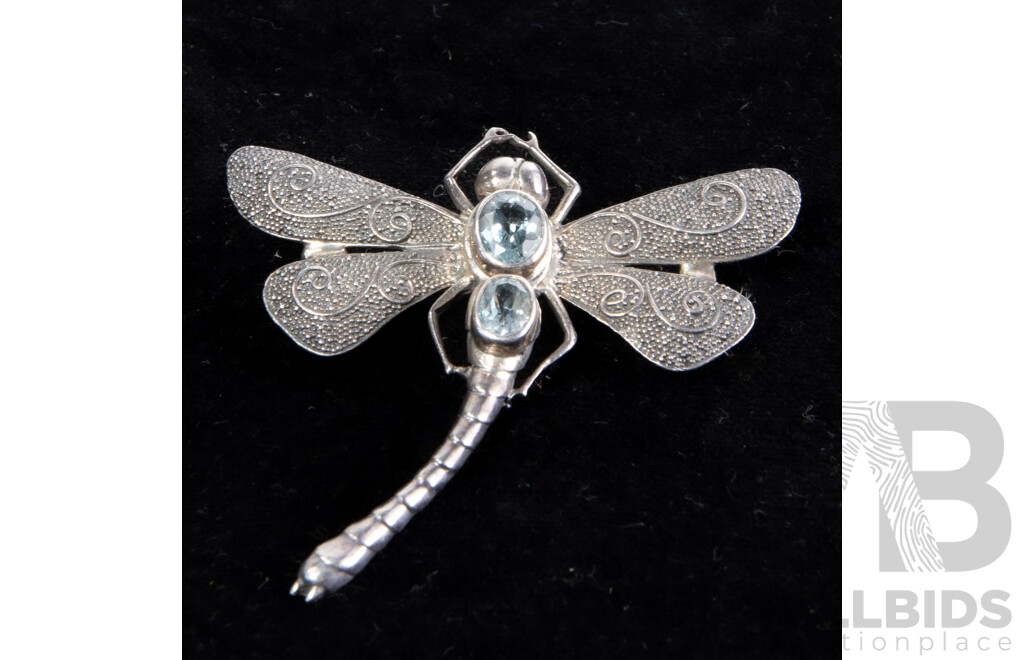 Vintage Carved Wooden Jewel Box with Sterling Silver Topaz Dragonfly Brooch & Other Assortment of Vintage Jewellery Items