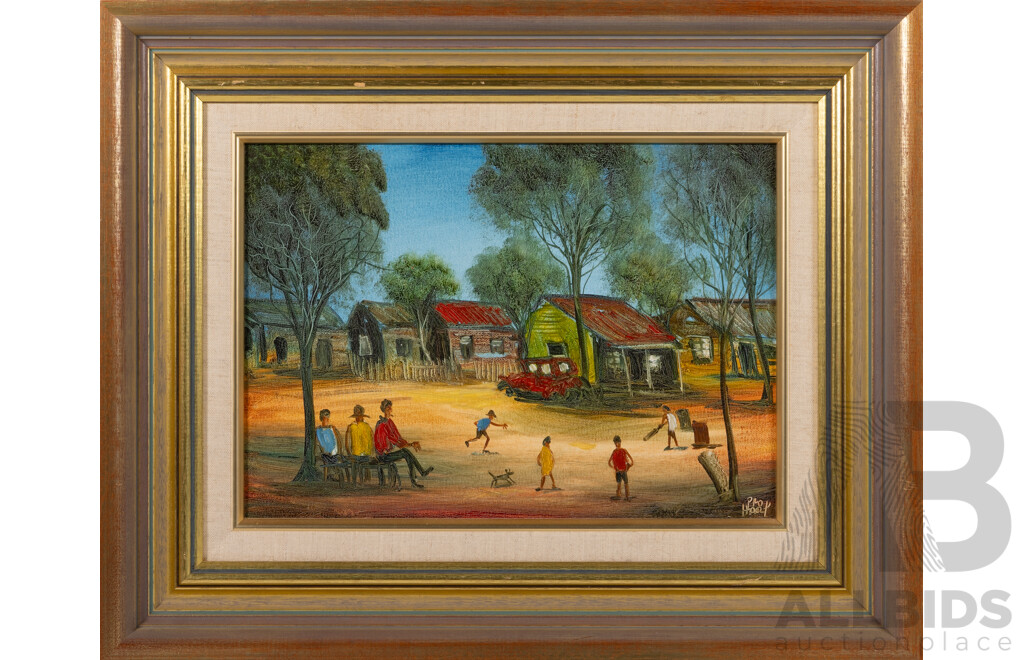 Pro Hart, (20th Century, Australian, 1928-2006) Kids Playing (1987), Oil on Canvas Board, 42 6x 52 cm (frame)