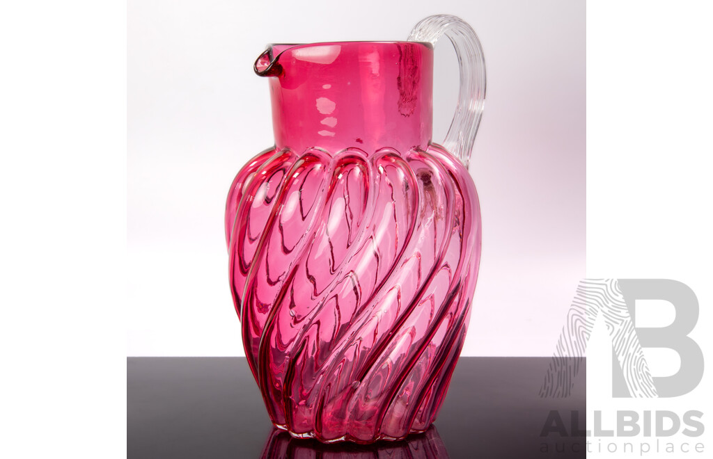 Victorian Hand Blown Cranberry Glass Ewer