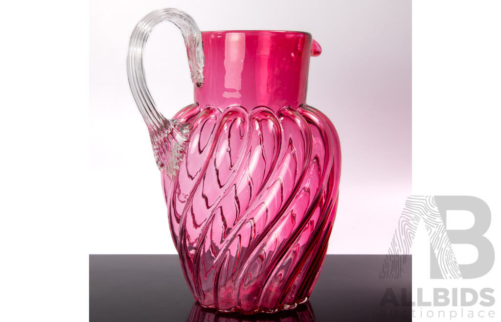 Victorian Hand Blown Cranberry Glass Ewer