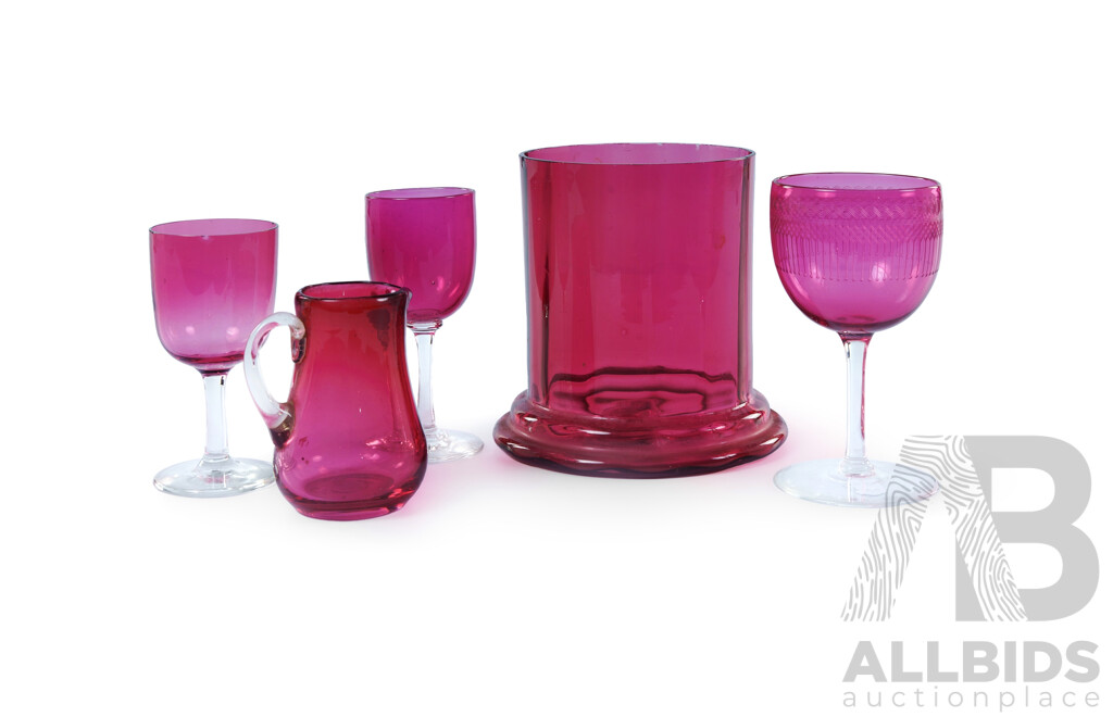 5 Various Cranberry Glass Items