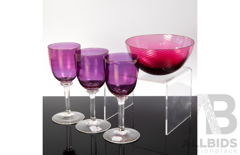 Collection Four Victorian or Edwardian Purple Glass Items
