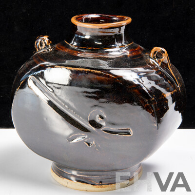 Stoneware Flask With Flattened Sides