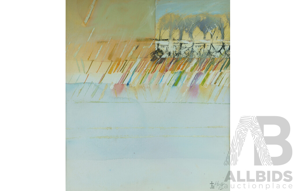 Ben Hall, (20th Century, 1935-2017) 'Talbragar Shadows,' 1982, Mixed Media & Collage, 56.5 x 51 cm (frame)