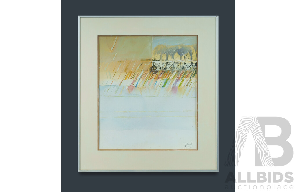 Ben Hall, (20th Century, 1935-2017) 'Talbragar Shadows,' 1982, Mixed Media & Collage, 56.5 x 51 cm (frame)