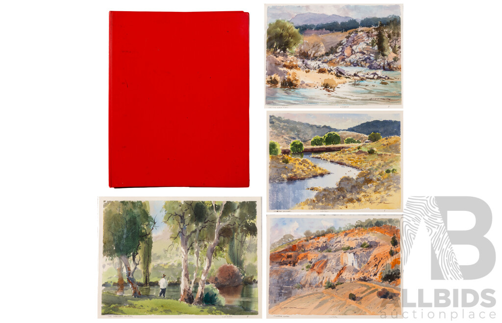 Allan Waite, (20th Century, Australian, 1924-2010), Snowy Mounts, Folder of Approx. 47 of Artist's Works Related to Snowy Mountains, Wonderful Original Watercolours on Card, 29 x 39 cm (sheets)