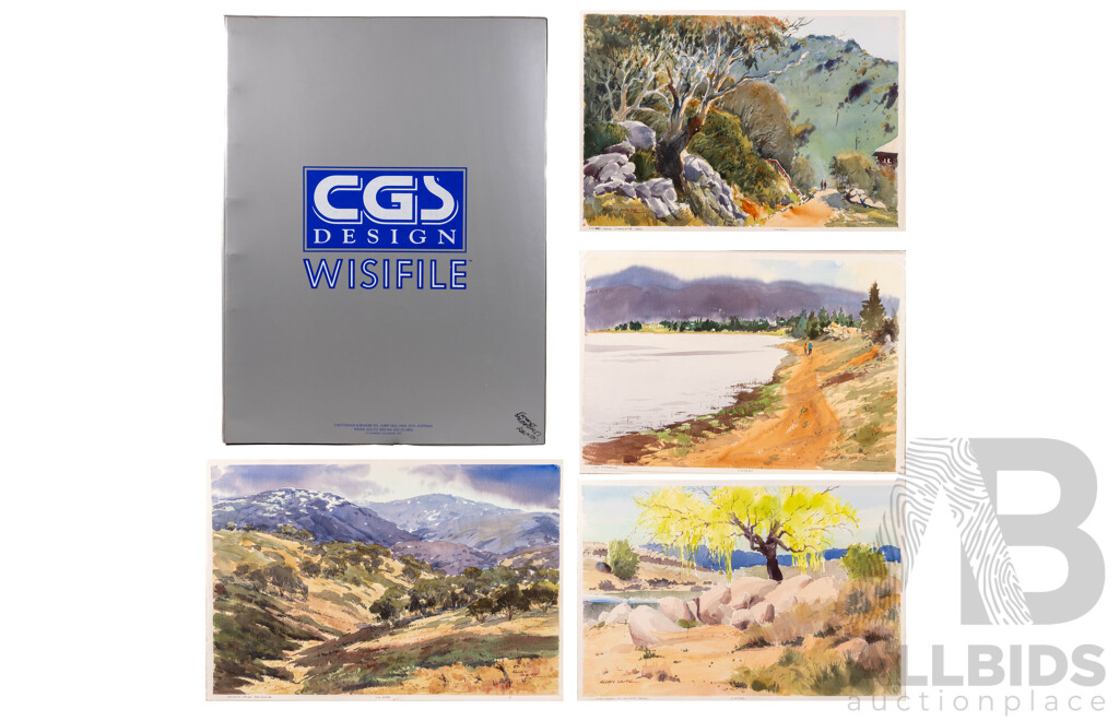 Allan Waite, (20th Century, Australian, 1924-2010), Country (Jindabyne Snowy), Folder of Approx. 35 of Artist's Works Related to Jindabyne Snowy Mountains and More, Wonderful Original Watercolours on Card, 38 x 56 cm (sheets)