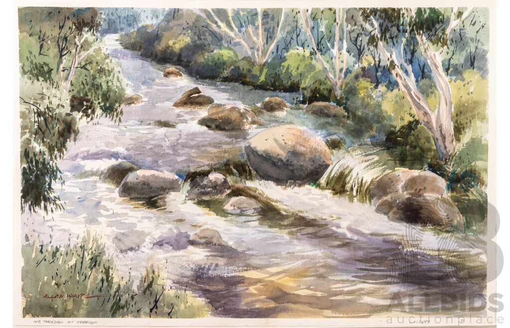 Allan Waite, (20th Century, Australian, 1924-2010), Country (Jindabyne Snowy), Folder of Approx. 35 of Artist's Works Related to Jindabyne Snowy Mountains and More, Wonderful Original Watercolours on Card, 38 x 56 cm (sheets)