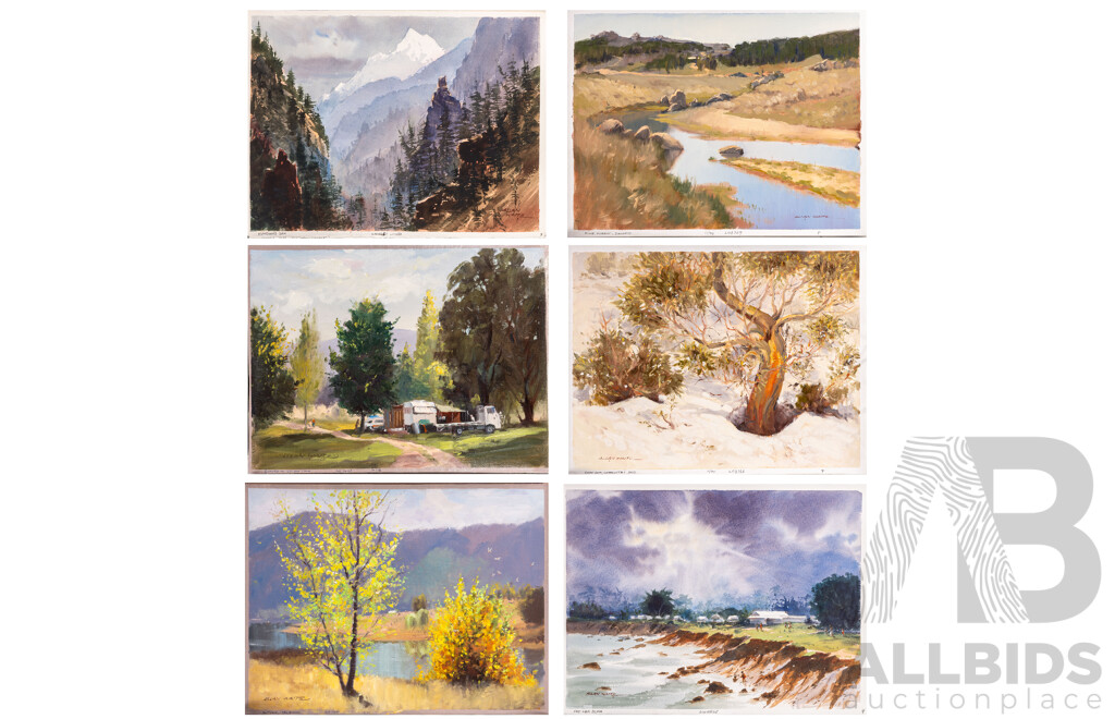 Allan Waite, (20th C., Australian, 1924-2010), Country (Jindabyne Etc), Approx 38 Artist's Works - Oils Largely Related to Jindabyne; Watercolours Inc. Two War Portraits, Images of PNG & Korea, 32 x 42 cm (largest canvases)