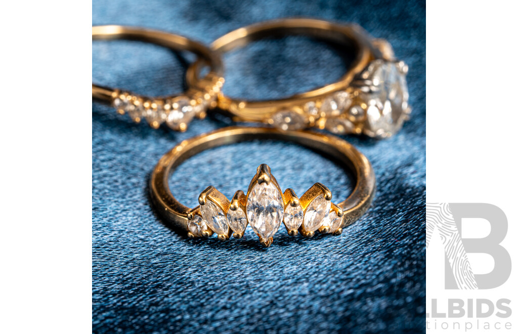 18ct Diamond Solitaire (1.04ct) Engagement Ring with Fitted Tiara Style Wedding & Eternity Rings, TDW2.30ct, Size L-M, 8.94 Grams