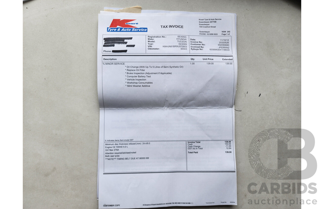 2/2009 Hyundai Tucson CITY SX 08 UPGRADE 4d Wagon Black 2.0L
