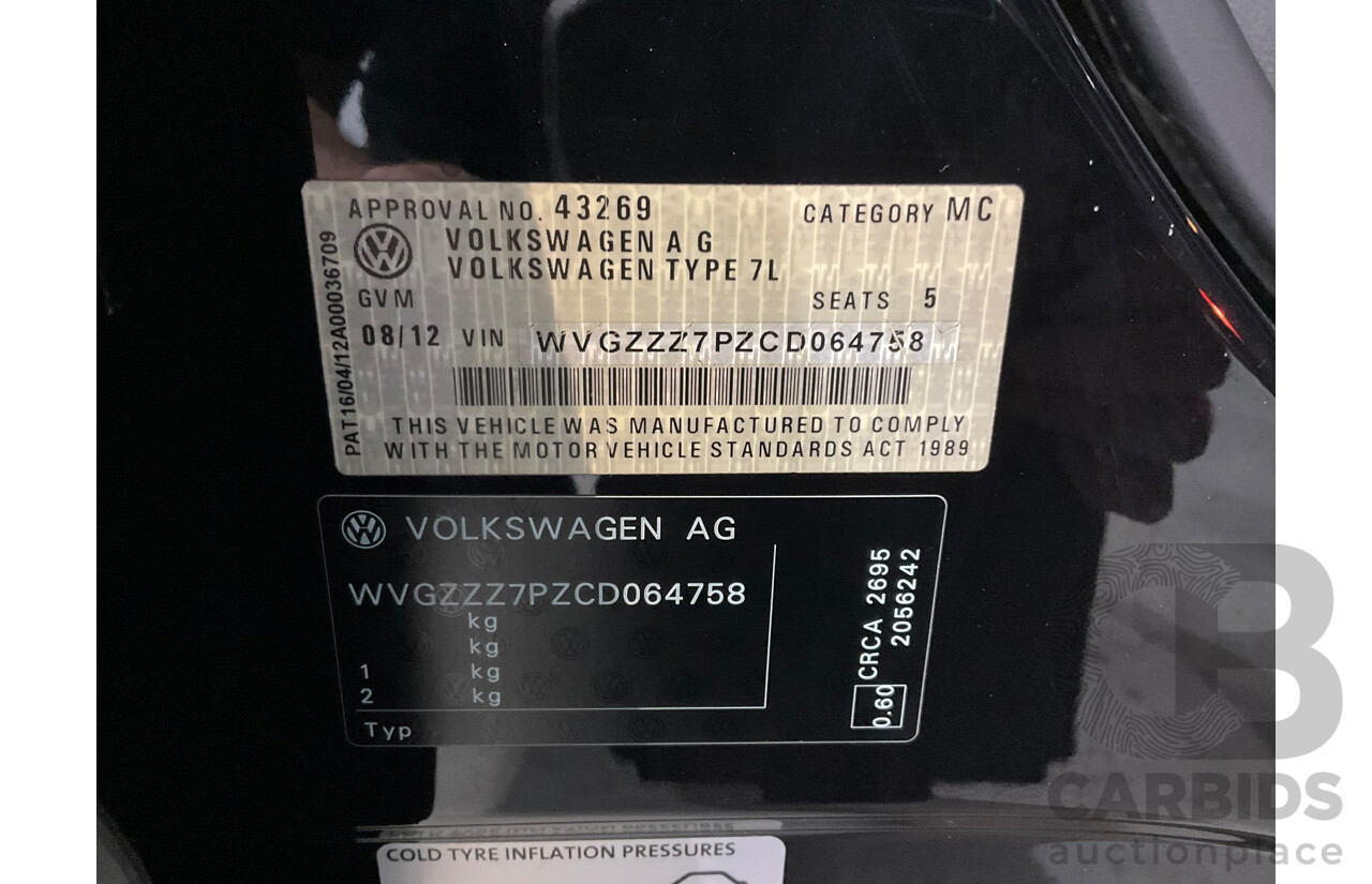 8/2012 Volkswagen Touareg V6 TDI 4xmotion 7P MY12 4d Wagon Deep Black Pearl Turbo Diesel V6 3.0L