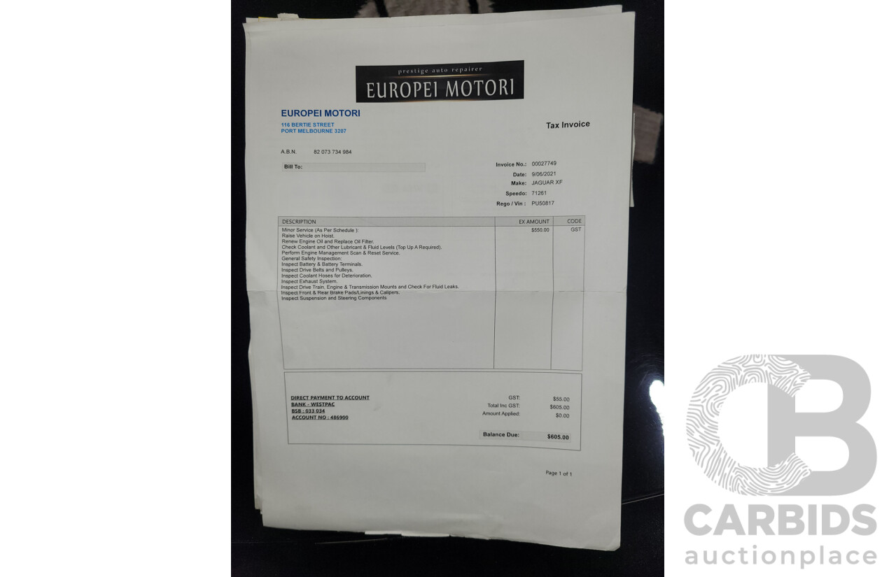 10/2014 Jaguar XF 2.0 Luxury MY15 4d Sedan Ultimate Black Metallic Turbo 2.0L