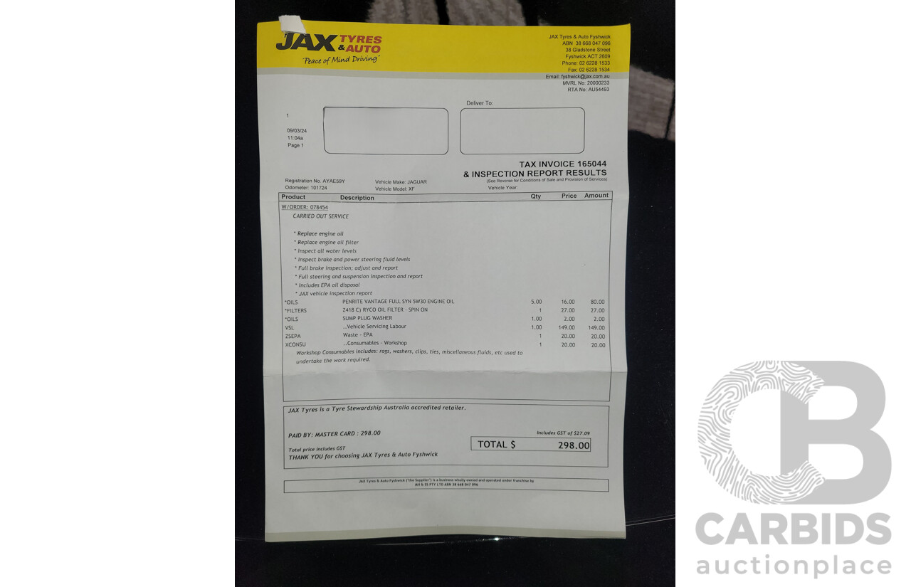 10/2014 Jaguar XF 2.0 Luxury MY15 4d Sedan Ultimate Black Metallic Turbo 2.0L