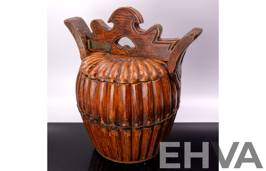 Large Chinese Wooden Gourd Form Lidded Container