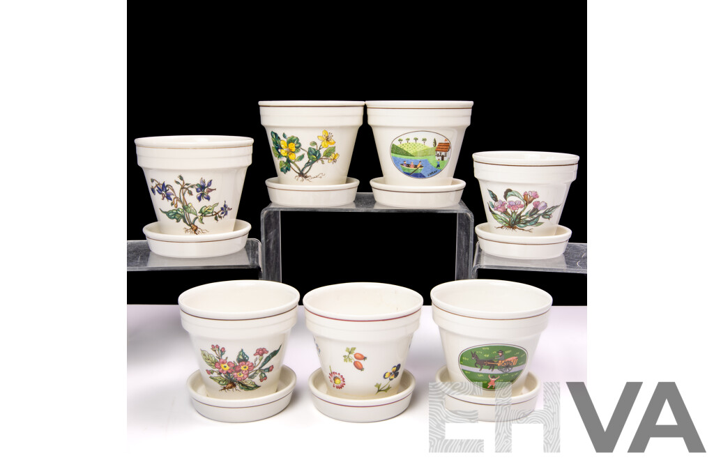 Collection Seven Villeroy & Boch Ceramic Flower Pots in Two Sizes with Underplates